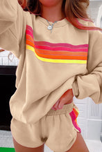 Load image into Gallery viewer, Apricot Striped Accent Pullover and Shorts Two Piece Casual Set
