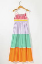 Load image into Gallery viewer, Multicolour Colorblock Self-tie Straps High Waist Flowy Maxi Dress with Pockets
