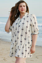 Load image into Gallery viewer, Apricot Bow Printed Puff Sleeve Ruffled Plus Size Mini Dress
