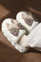 Load image into Gallery viewer, White Contrast Bowknot Applique Plush Winter Slippers (Bow Colors May Differ by Batch)
