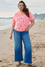 Load image into Gallery viewer, Rose Bowknot Print Shirred V Neck Puff Sleeve Plus Size Blouse
