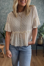 Load image into Gallery viewer, Beige Solid Color Textured Ruffled Short Sleeve Blouse
