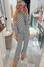 Load image into Gallery viewer, Black Checkered Print Long Sleeve Top and Pants Lounge Set
