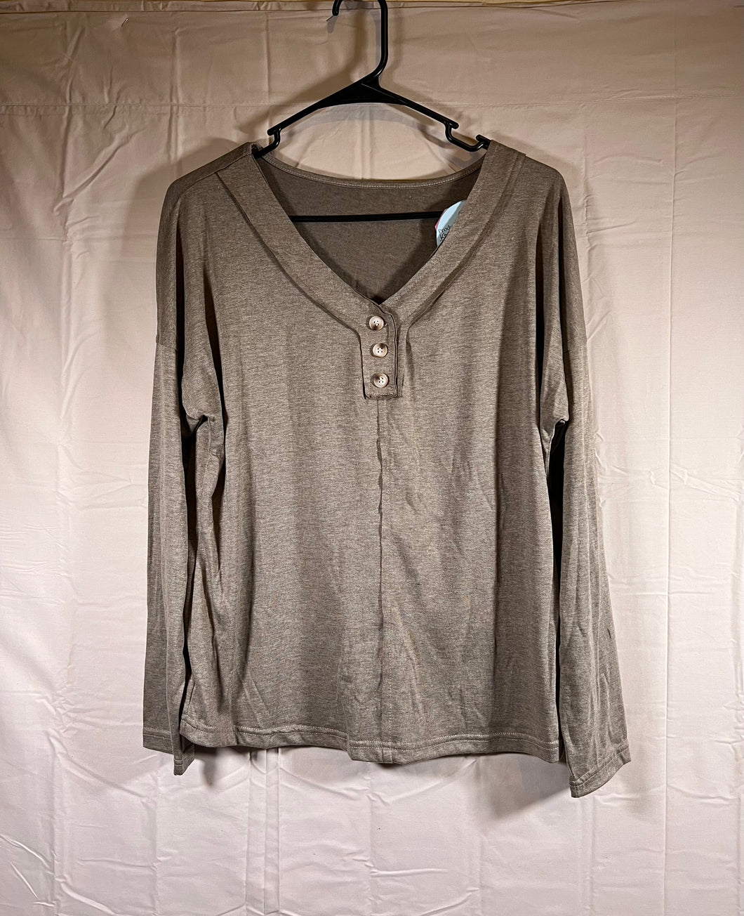 Khaki Long Sleeve Henley Top