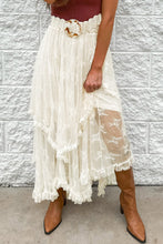 Load image into Gallery viewer, Beige Lace Cascading Tiered High Waist Maxi Skirt
