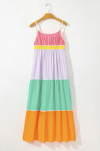 Load image into Gallery viewer, Multicolour Colorblock Self-tie Straps High Waist Flowy Maxi Dress with Pockets
