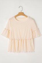 Load image into Gallery viewer, Beige Solid Color Textured Ruffled Short Sleeve Blouse
