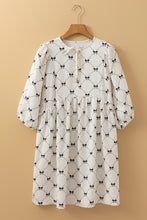 Load image into Gallery viewer, White Bowtie Pattern Textured Puff Half Sleeve Loose Mini Dress
