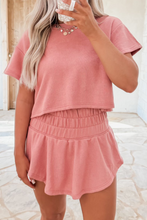 Load image into Gallery viewer, Blossom 2pcs Cropped Tee and Ruffle High Waist Skort Set
