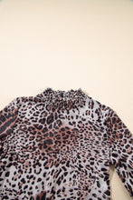 Load image into Gallery viewer, Brown Leopard Smocked Neck Mesh Long Sleeve Bodysuit
