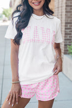 Load image into Gallery viewer, White MAMA Printed Tee and Plaid Shorts Lounge Set
