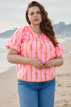 Load image into Gallery viewer, Rose Bowknot Print Shirred V Neck Puff Sleeve Plus Size Blouse
