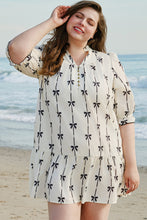 Load image into Gallery viewer, Apricot Bow Printed Puff Sleeve Ruffled Plus Size Mini Dress
