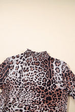 Load image into Gallery viewer, Brown Leopard Smocked Neck Mesh Long Sleeve Bodysuit
